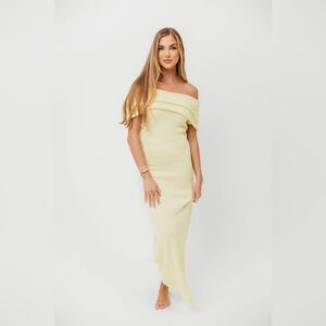 Worth Collective Brit Butter Yellow Off-Shoulder Maxi Dress